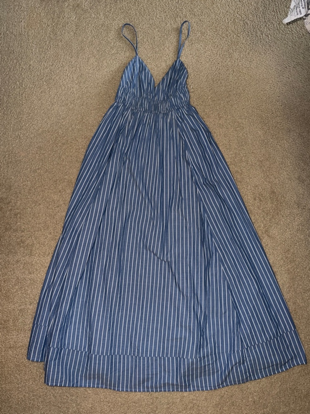 American Eagle Blue Pinstripe Spaghetti Strap Maxi Dress